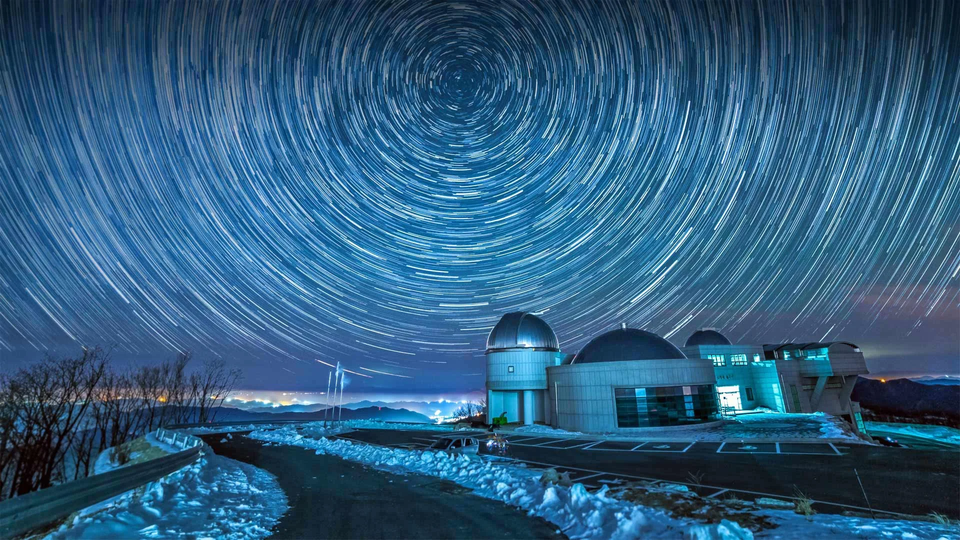 Cho Gyeong-chul Observatory with star trails, Gangwon Province, South Korea