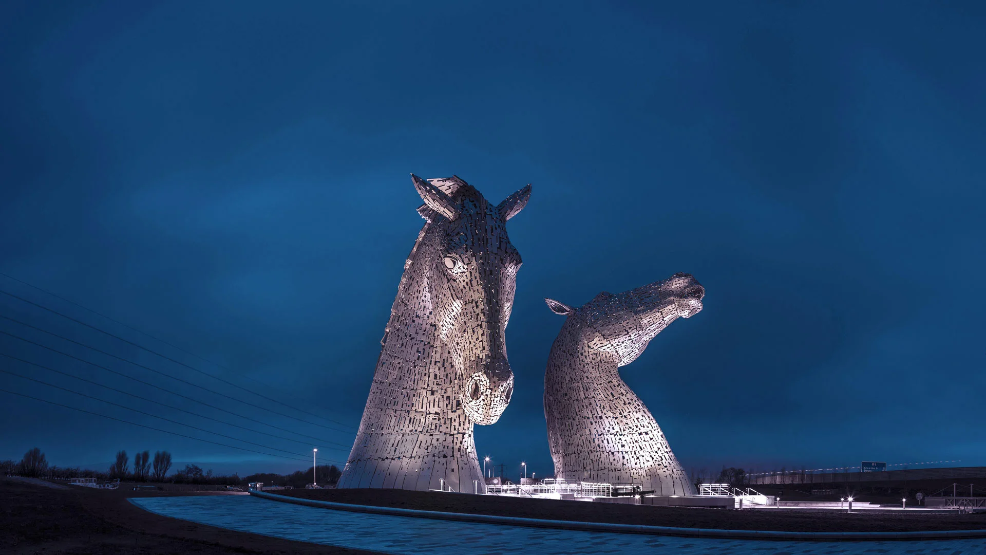 The Kelpies statues at The Helix, a park in Falkirk, Scotland
