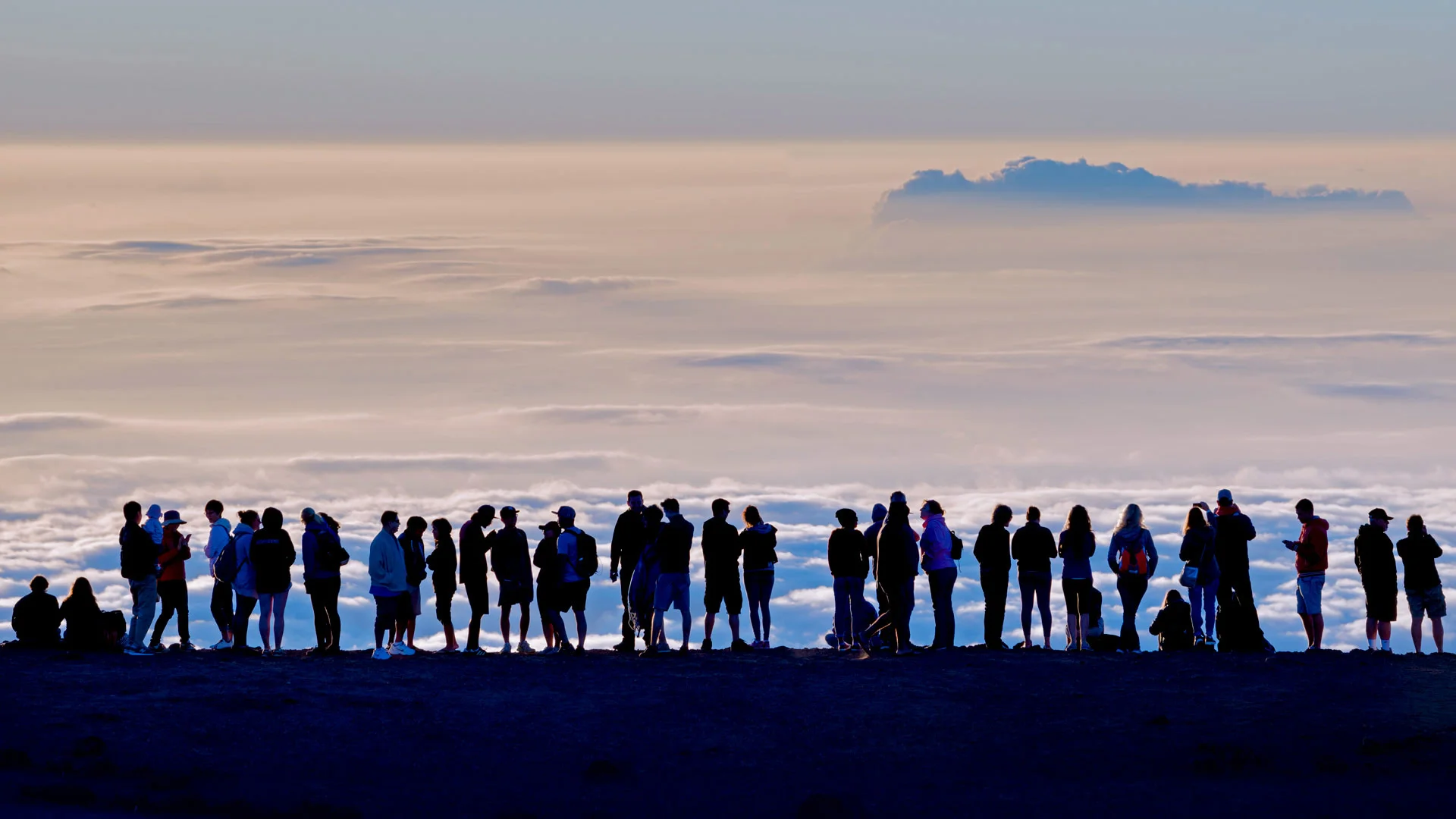 Visitors at the summit of Haleakalā at Haleakalā National Park, Hawaii