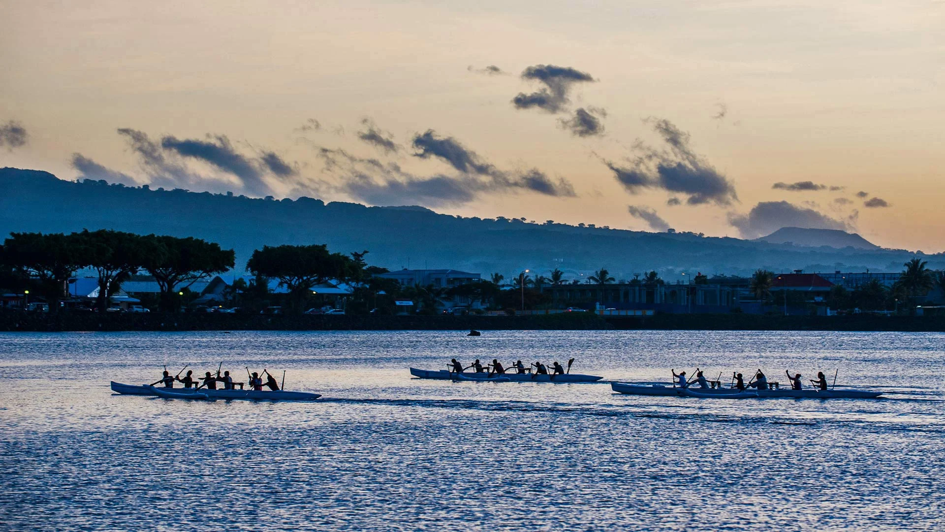 Canoes in Apia Harbor at Apia, Samoa