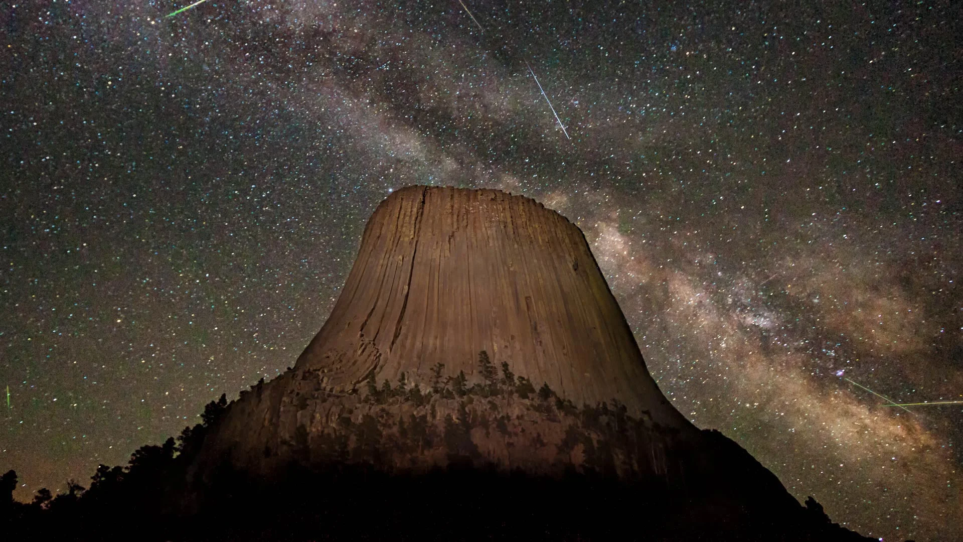 The Eta Aquarids meteor shower over Devils Tower in Wyoming