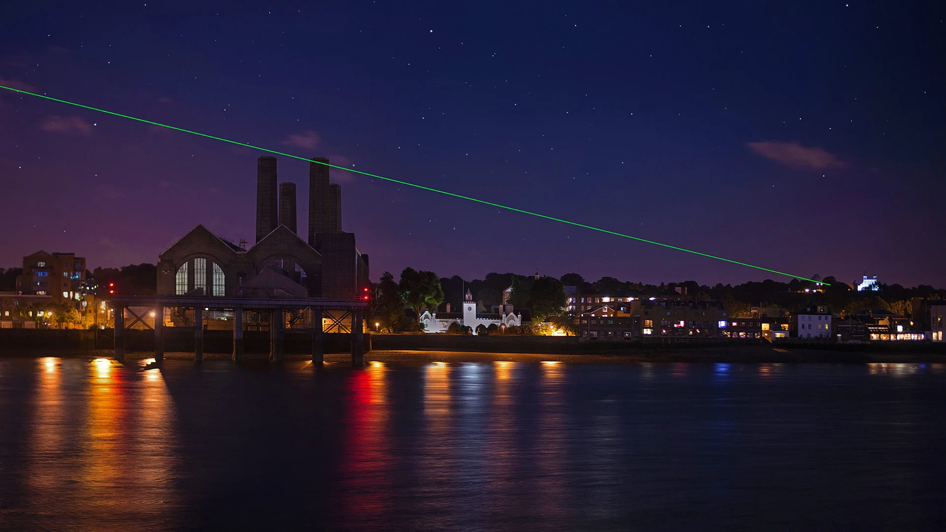 '0 Degrees,' laser art by Peter Fink and Anne Bean, in Greenwich, England
