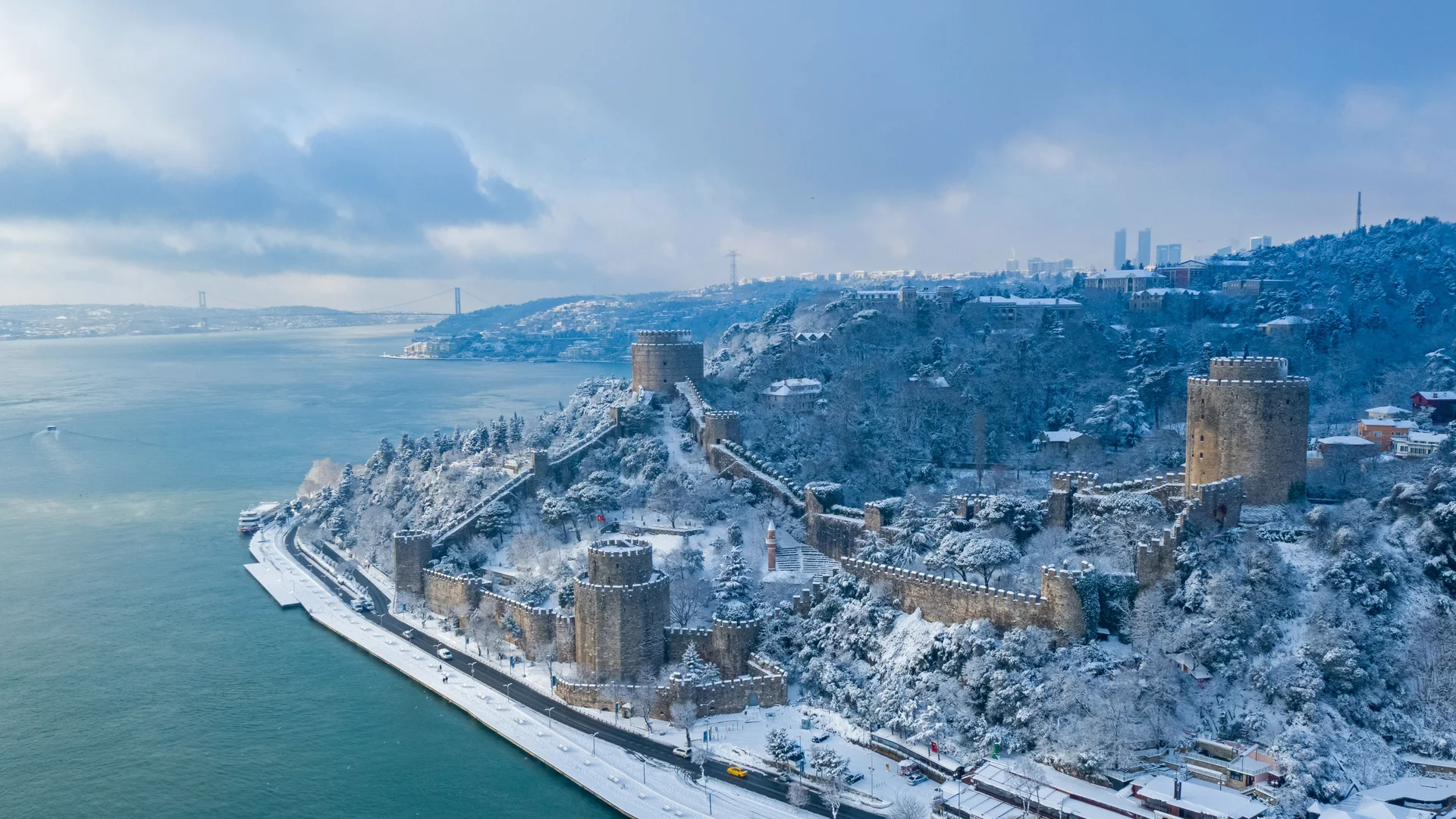 Rumelihisarı on the Bosporus Strait at Istanbul, Türkiye