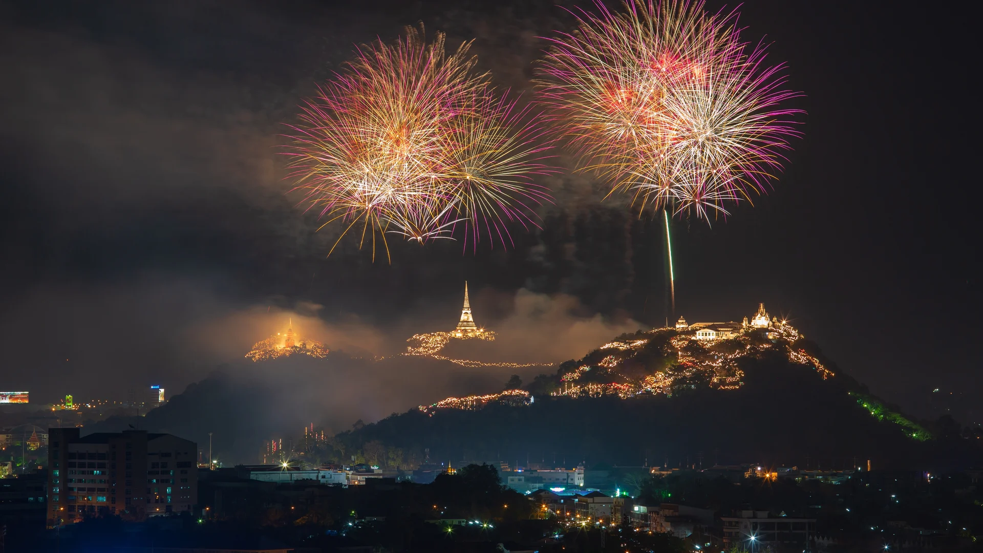 Fireworks over Phra Nakhon Khiri, Phetchaburi, Thailand