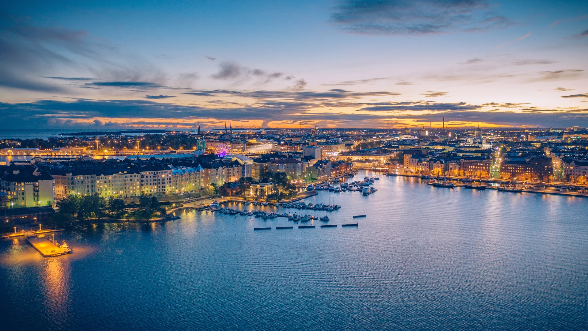 Helsinki's shoreline during blue hour, Uusimaa, Finland