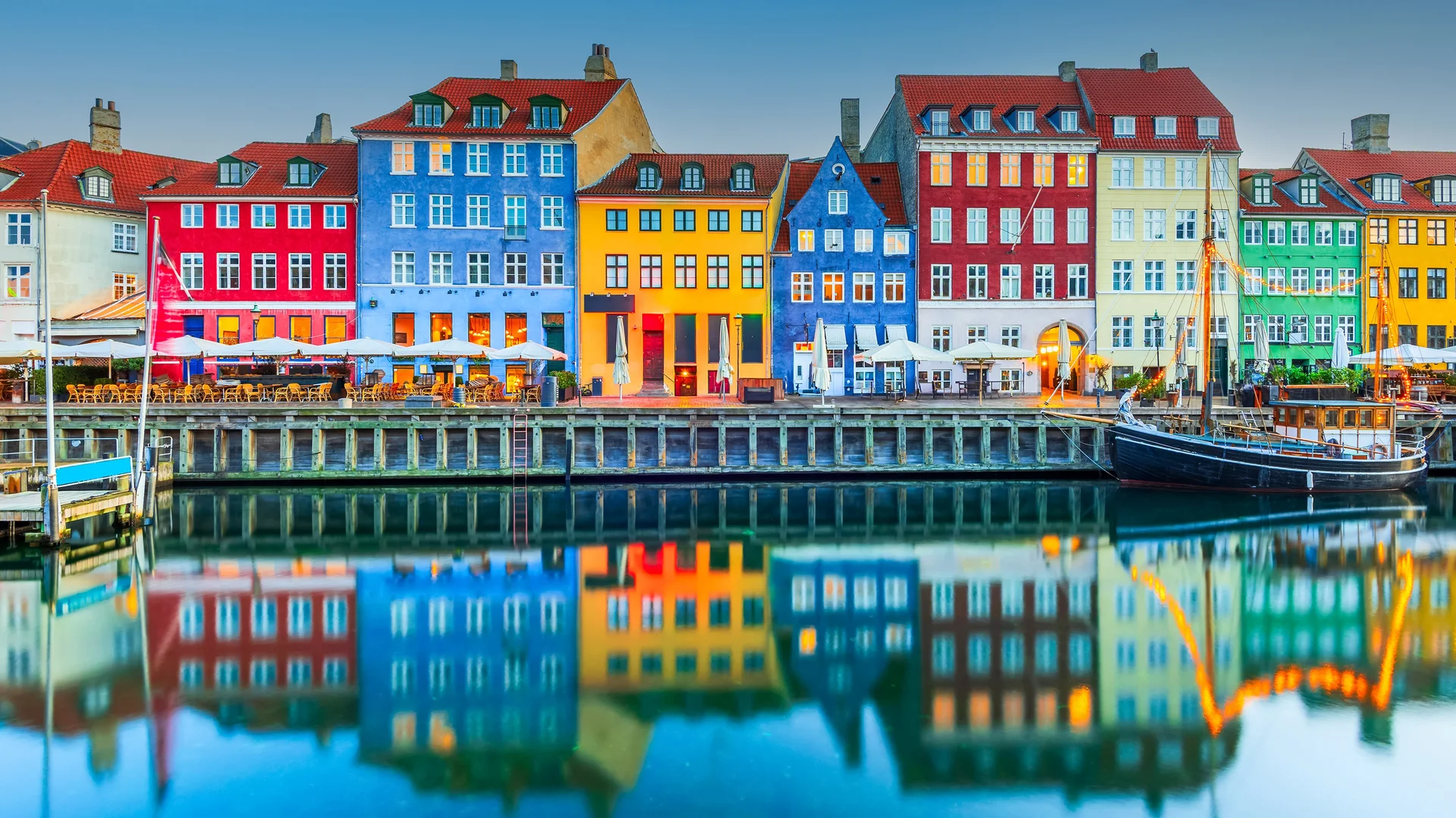 Colorful homes line Nyhavn Canal, Copenhagen, Denmark