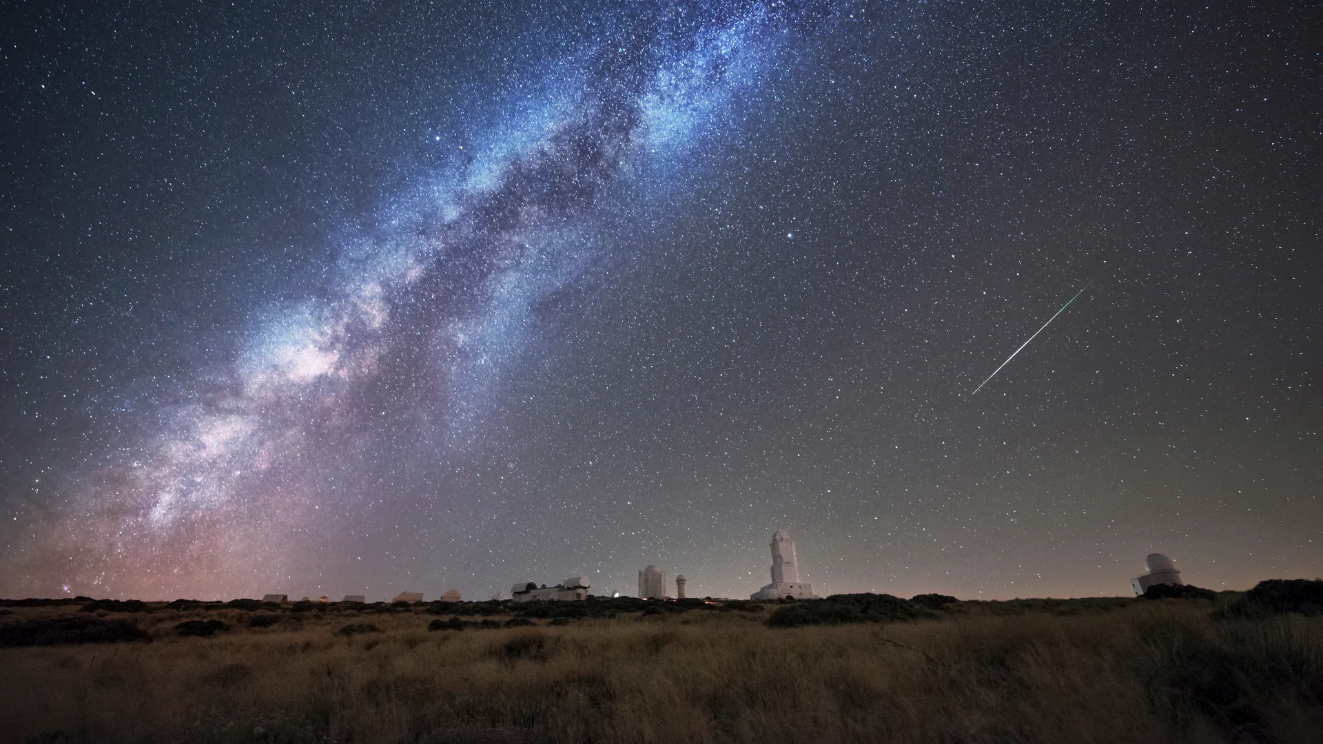 Perseid meteors over Teide Observatory, Tenerife, Spain