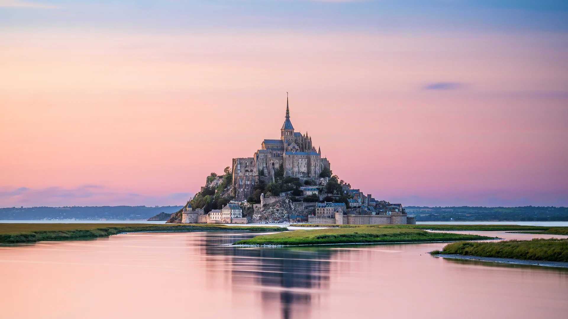 Mont-Saint-Michel during high tide, Manche, Normandy, France