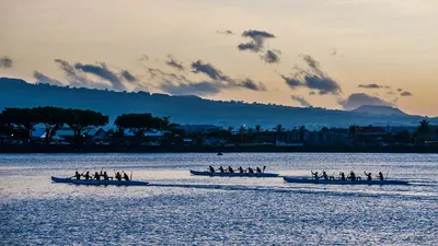 Canoes in Apia Harbor at Apia, Samoa