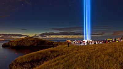 The Imagine Peace Tower near Reykjavik, Iceland, for the International Day of Peace