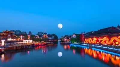 The Qinhuai River in Nanjing, China, during Mid-Autumn Festival, which begins today