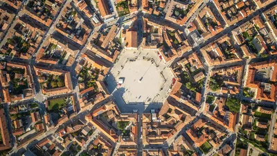 Aerial view of Palmanova, a fortress city in Friuli, Italy